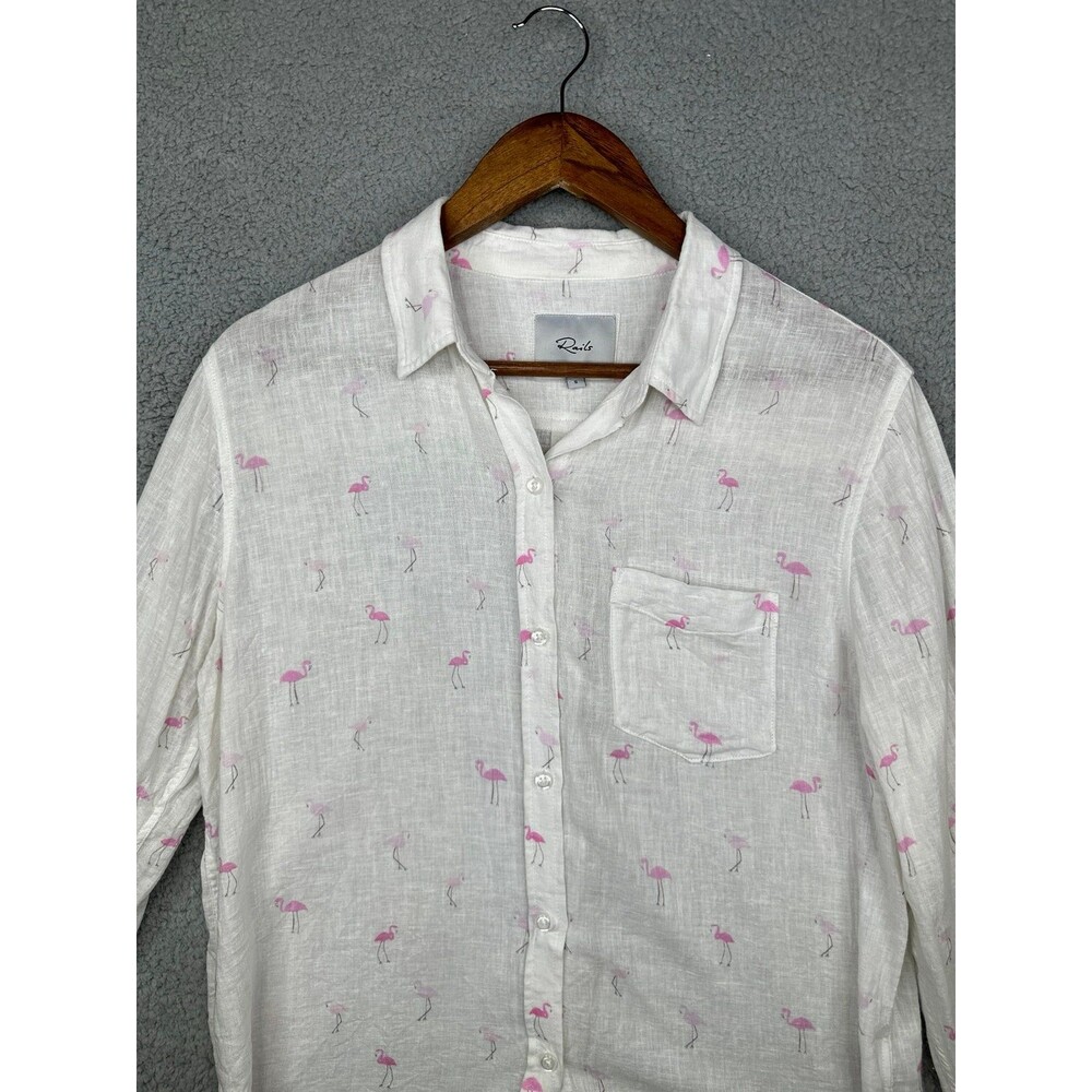 Rails Button Up Womens Small Linen Blend Shirt Wh… - image 2
